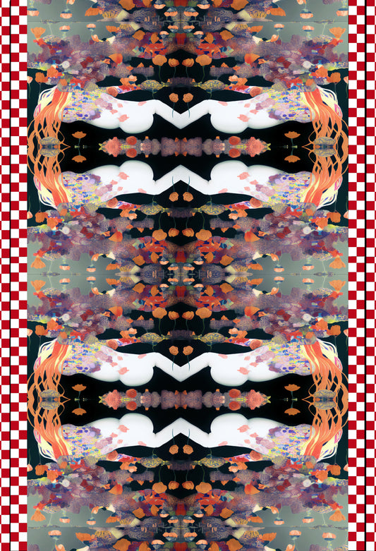 Eco katoenen theedoek met abstracte print – artistiek textiel voor de keuken.