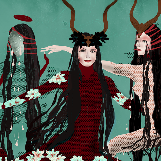 moderne kunstprint figuratieve illustratie met vrouwen – mythologische wanddecoratie voor elk interieur