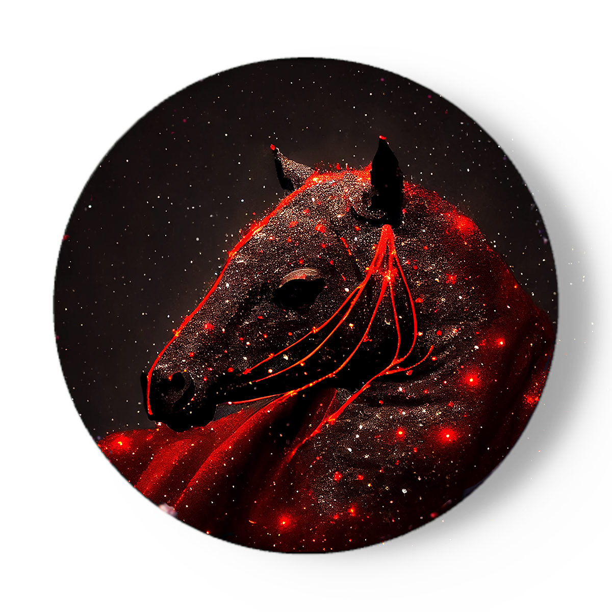 en opvallend porseleinen wandbord een kosmische paard