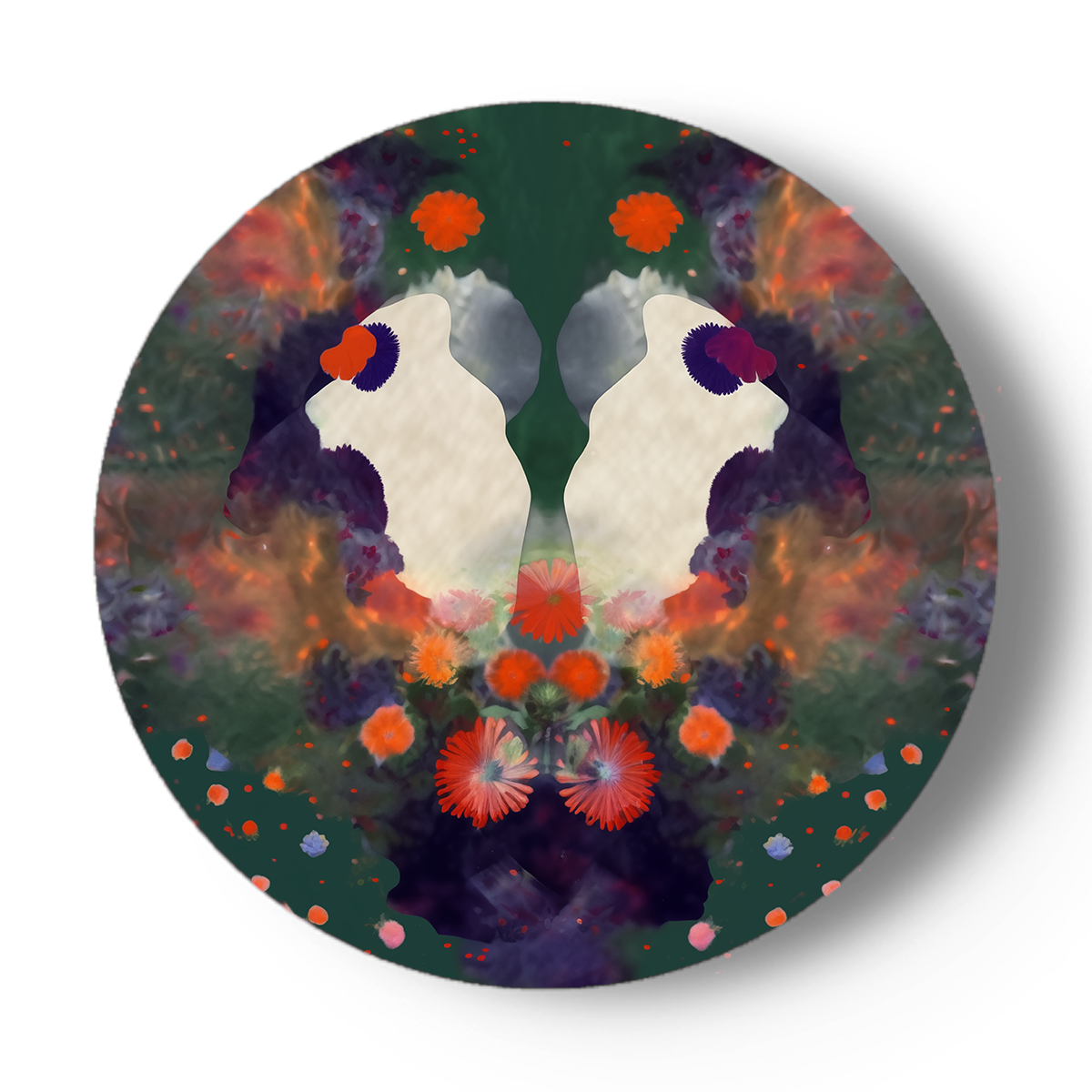 Abstract bloemenlandschap in rijke kleuren. Surrealistische porseleinen kunst.