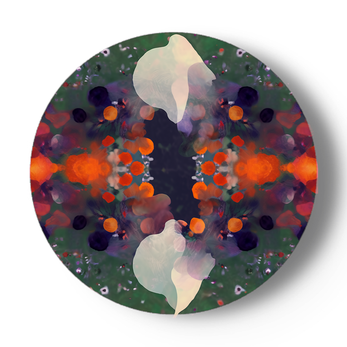 Abstract bloemenlandschap in rijke kleuren. Surrealistische porseleinen kunst.