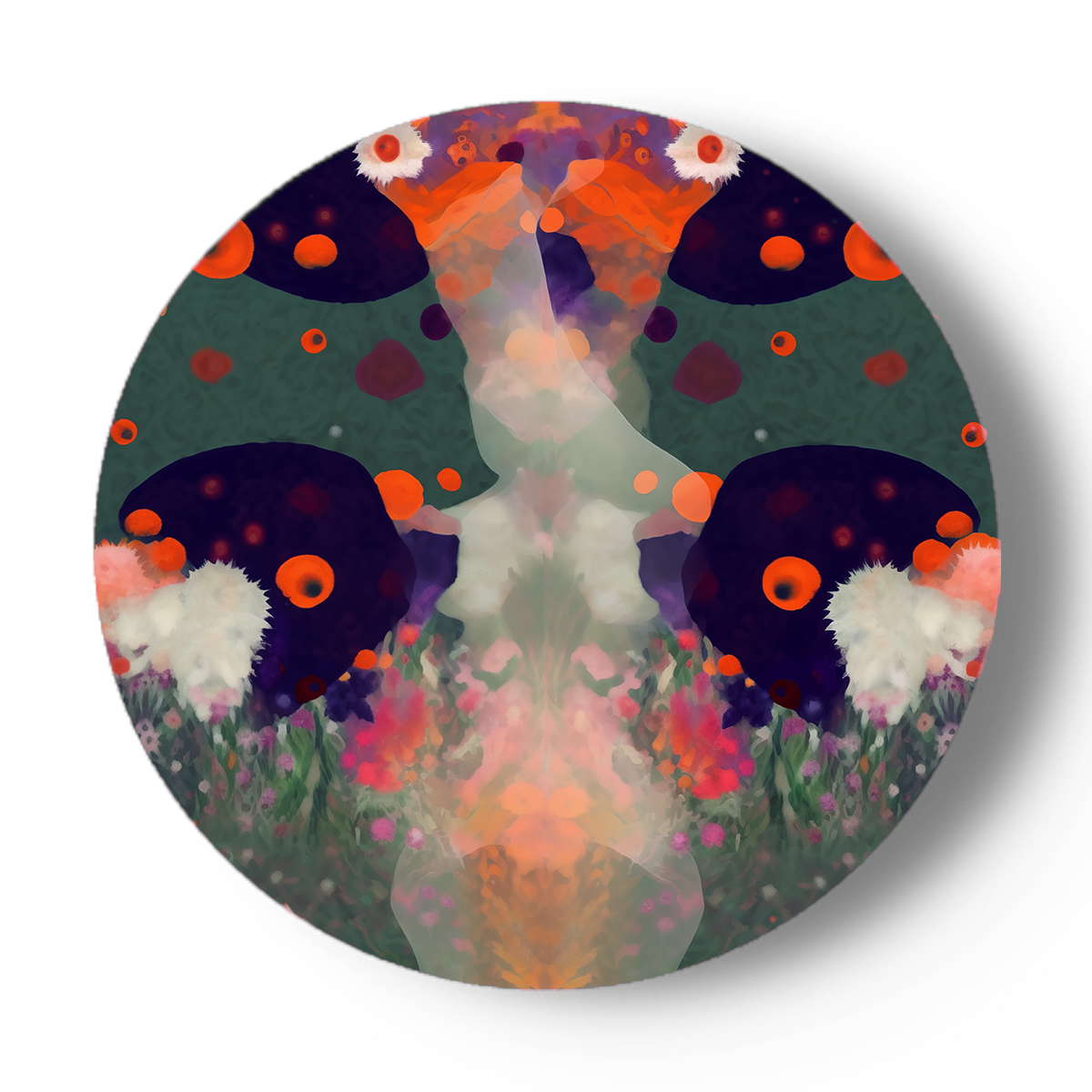 Abstract bloemenlandschap in rijke kleuren. Surrealistische porseleinen kunst.